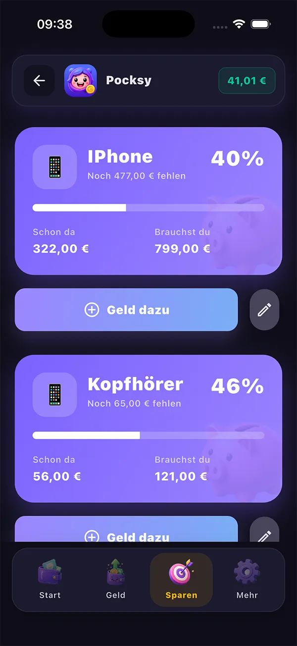 Pocksy Sparziele – Fortschritt für iPhone und Kopfhörer